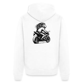 Lio as a biker - Unisex Premium Bio Zip Hoodie - Weiß - Hinten - Thijin (182cm)