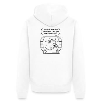 Mit der Gesamtsituation unzufrieden! WUNSCHFARBE! - Unisex Premium Bio Zip Hoodie - Weiß - Hinten - Thijin (182cm)