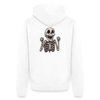lustiges happy crazy Skelett :) - Unisex Premium Bio Zip Hoodie - Weiß - Hinten - Thijin (182cm)