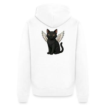 Schwarze Katze Engel Flügel Cartoon Himmlisch - Unisex Premium Bio Zip Hoodie - Weiß - Hinten - Thijin (182cm)