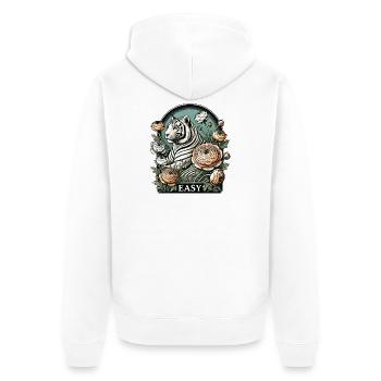 Eleganter weißer Tiger mit floralen Akzenten - Unisex Premium Bio Zip Hoodie - Weiß - Hinten - Thijin (182cm)