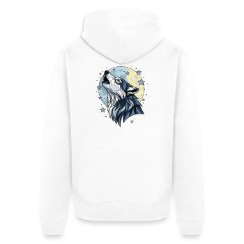 Mystischer Wolf Vollmond Schein - Unisex Premium Bio Zip Hoodie - Weiß - Hinten - Thijin (182cm)