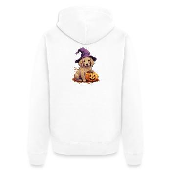 Halloween Sorcière Chapeau Citrouille Chien Doré Retriver - Veste à capuche bio Premium Unisexe - blanc - Dos - Thijin (182cm)