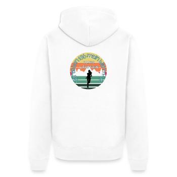 Ultraläuferin - Marathon ist mein warm up - Unisex Premium Bio Zip Hoodie - Weiß - Hinten - Thijin (182cm)
