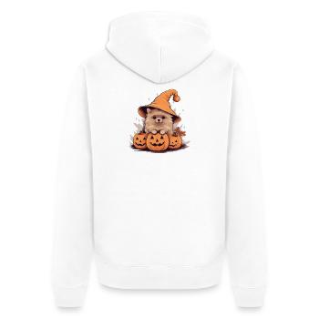 Halloween witch hat pumpkin dog Pomeranian - Unisex Premium Organic Zip Hoodie - white - Back - Thijin (182cm)