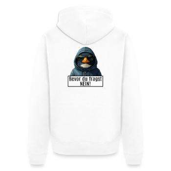 Grauer Pinguin mit Sonnenbrille und Hoodie - Unisex Premium Bio Zip Hoodie - Weiß - Hinten - Thijin (182cm)