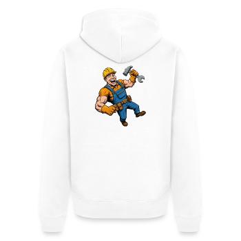 Fröhlicher Comic-Bauarbeiter mit Werkzeug - Unisex Premium Bio Zip Hoodie - Weiß - Hinten - Thijin (182cm)