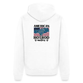 Vintage American Car with Flag Background - Unisex Premium Organic Zip Hoodie - white - Back - Thijin (182cm)