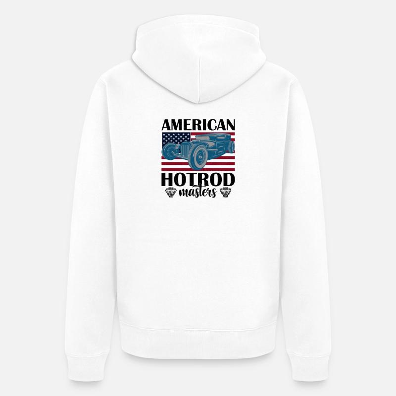Amerikanisches Oldtimer mit Flaggenhintergrund - Unisex Premium Bio Zip Hoodie - Weiß
