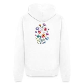 Bouquet de fleurs à l'aquarelle aux couleurs pastel - Veste à capuche bio Premium Unisexe - blanc - Dos - Thijin (182cm)