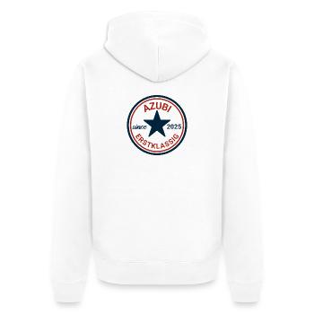 Azubi 2025 Erste Klasse Badge - Unisex Premium Bio Zip Hoodie - Weiß - Hinten - Thijin (182cm)