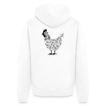 Künstlerischer Chakra-Hahn mit floralen Mustern - Unisex Premium Bio Zip Hoodie - Weiß - Hinten - Thijin (182cm)