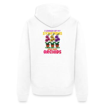Titel: Blumen Orchideen mit humorvollem Spruch - Unisex Premium Bio Zip Hoodie - Weiß - Hinten - Thijin (182cm)