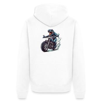 Prehistoric T-Rex on motorcycle - Unisex Premium Organic Zip Hoodie - white - Back - Thijin (182cm)