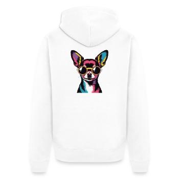 Bunter Chihuahua mit Sonnenbrille  - Unisex Premium Bio Zip Hoodie - Weiß - Hinten - Thijin (182cm)