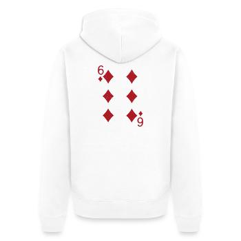Sechs Karo Karte  - Unisex Premium Bio Zip Hoodie - Weiß - Hinten - Thijin (182cm)