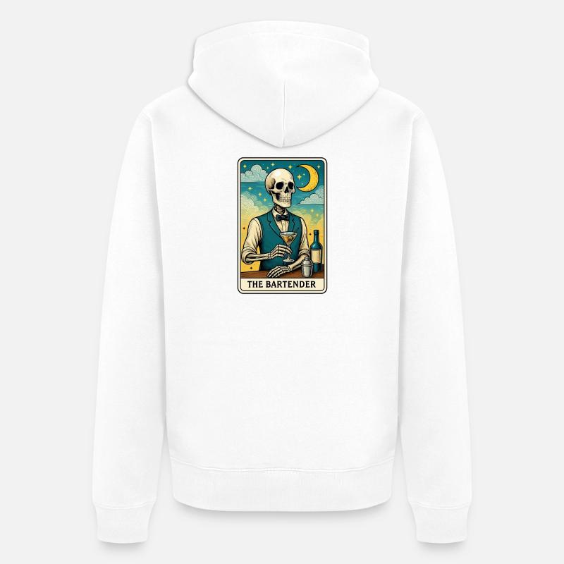 Barman squelette avec ciel lunaire - Veste à capuche bio Premium Unisexe - blanc
