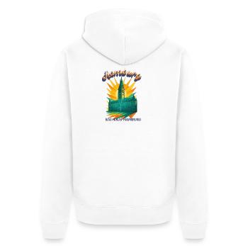 T-shirt de l'hôtel de ville de Hambourg – Design architectural rétro - Veste à capuche bio Premium Unisexe - blanc - Dos - Thijin (182cm)