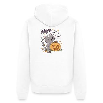 Halloween Kawaii Design Katze Kürbis Geister - Unisex Premium Bio Zip Hoodie - Weiß - Hinten - Thijin (182cm)