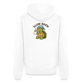 Slow Brew – Funny Turtle - Unisex Premium Organic Zip Hoodie - white - Back - Thijin (182cm)