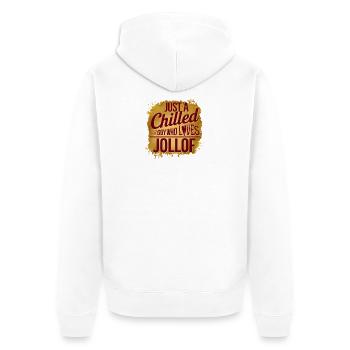 Un homme décontracté qui aime le jollof et la cuisine africaine amusante - Veste à capuche bio Premium Unisexe - blanc - Dos - Thijin (182cm)