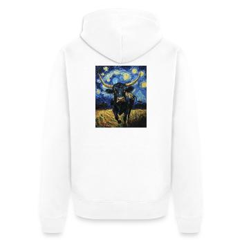 Vache Vaches Taureau Style Van Gogh Étoilé - Veste à capuche bio Premium Unisexe - blanc - Dos - Thijin (182cm)