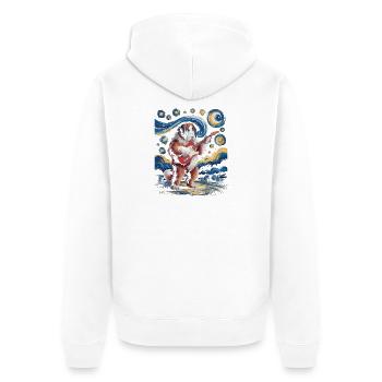 Hund mit Gitarre unter Sternenhimmel - Unisex Premium Bio Zip Hoodie - Weiß - Hinten - Thijin (182cm)