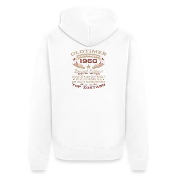 Cadeau d'anniversaire pour les 65 ans : voiture vintage, septembre 1960 - Veste à capuche bio Premium Unisexe - blanc - Dos - Thijin (182cm)