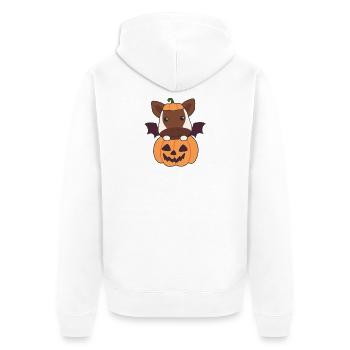 Okapi Happy Halloween Kürbis Fledermaus Kostüm - Unisex Premium Bio Zip Hoodie - Weiß - Hinten - Thijin (182cm)
