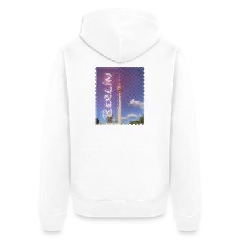 Berlin TV Tower Neon Design - Unisex Premium Organic Zip Hoodie - white - Back - Thijin (182cm)