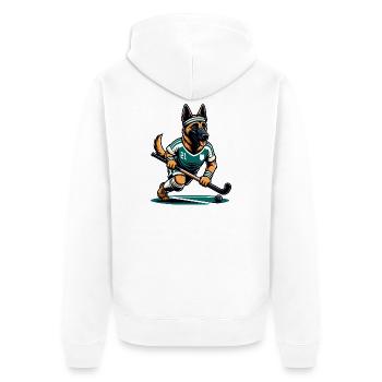 German Shepherd Field Hockey Player Number 21 - Unisex Premium Organic Zip Hoodie - white - Back - Thijin (182cm)