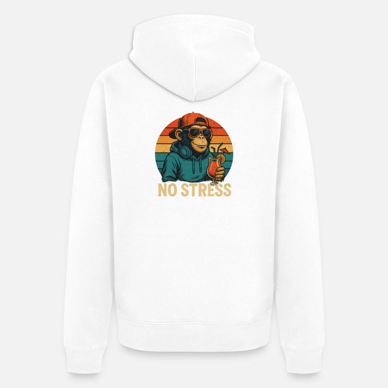 Pas de stress - Singe - Veste à capuche bio Premium Unisexe - blanc