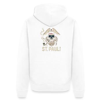 St.Pauli Kiez Hamburg Totenkopf Sankt Pauli - Unisex Premium Organic Zip Hoodie - white - Back - Thijin (182cm)