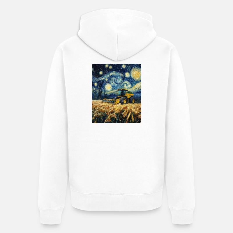 moissonneuse-batteuse fermier style van gogh étoilé - Veste à capuche bio Premium Unisexe - blanc