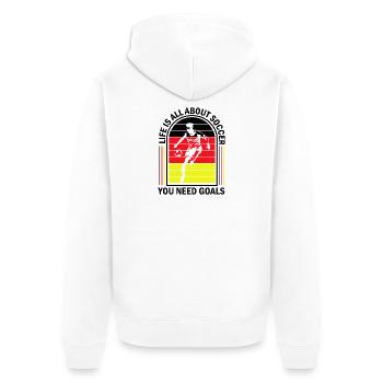 Life Is All About Soccer – Retro Kick - Unisex Premium Bio Zip Hoodie - Weiß - Hinten - Thijin (182cm)