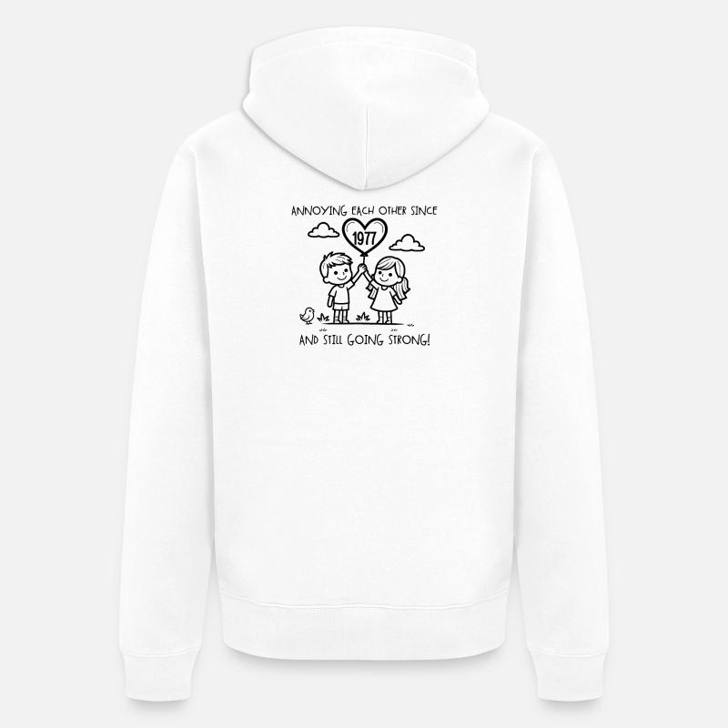 Anniversaire du harcèlement mutuel depuis 1977 - Veste à capuche bio Premium Unisexe - blanc