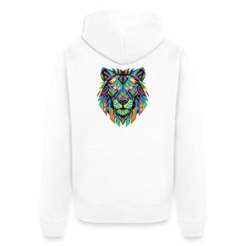 Neon Lion Head in Geometric Art - Unisex Premium Organic Zip Hoodie - white - Back - Thijin (182cm)