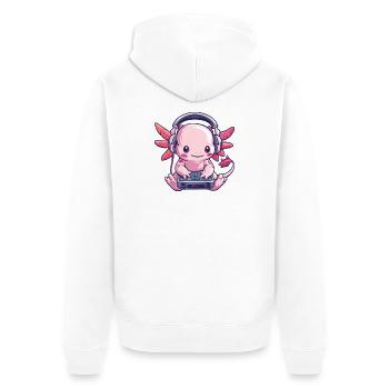Creative Axolotl.Gamer with Headphones - Unisex Premium Organic Zip Hoodie - white - Back - Thijin (182cm)