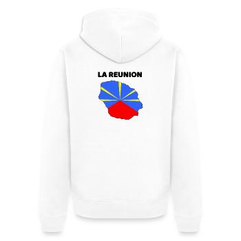 Ile de la Réunion Carte et Drapeau - Cadeau - Veste à capuche bio Premium Unisexe - blanc - Dos - Thijin (182cm)