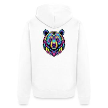 Neon Tribal Bär Illustration - Unisex Premium Bio Zip Hoodie - Weiß - Hinten - Thijin (182cm)