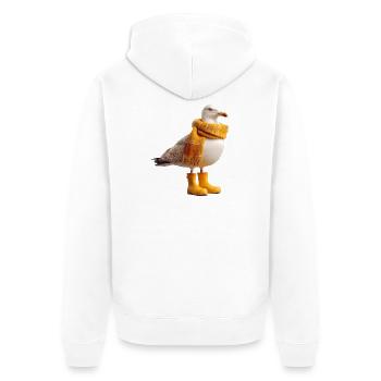 Humorous seagull with rain boots and scarf - Unisex Premium Organic Zip Hoodie - white - Back - Thijin (182cm)