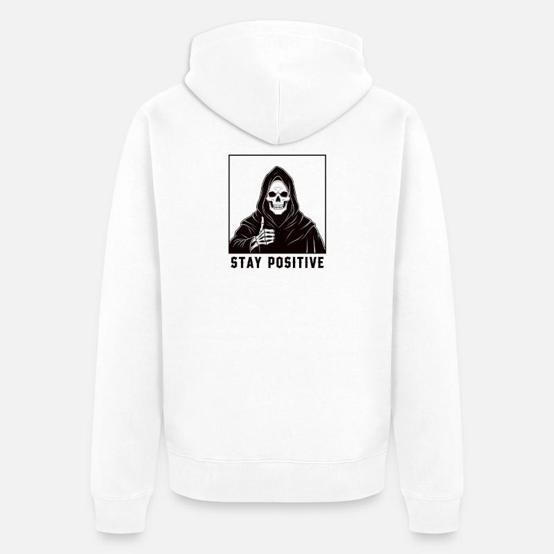 Un héros squelette avec une devise positive - Veste à capuche bio Premium Unisexe - blanc