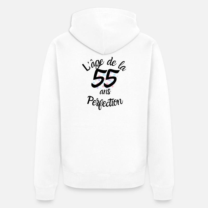 55 ans, l'âge de la perfection - Veste à capuche bio Premium Unisexe - blanc
