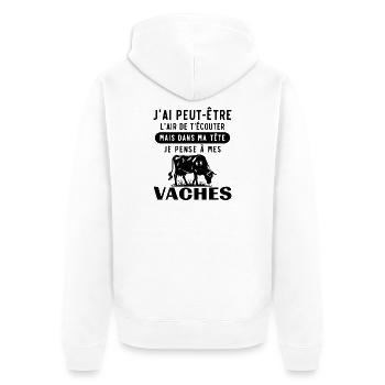 Dans ma tête je pense à mes vaches Cadeau  - Veste à capuche bio Premium Unisexe - blanc - Dos - Thijin (182cm)
