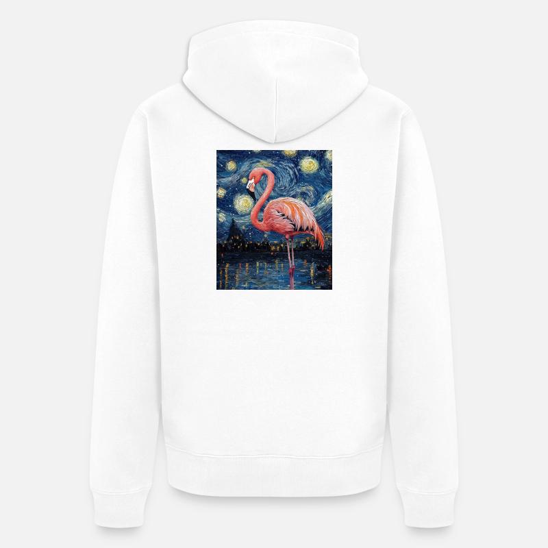 Flamingo Van Gogh Style Nuit étoilée - Veste à capuche bio Premium Unisexe - blanc