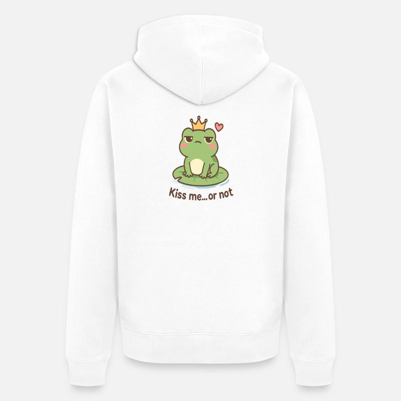 Kussfrosch König – Küss mich oder nicht - Unisex Premium Bio Zip Hoodie - Weiß