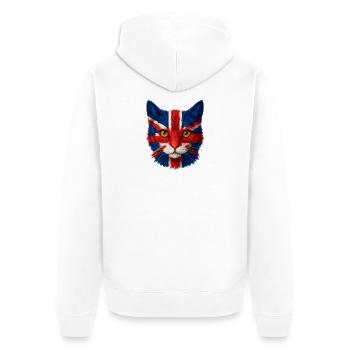 Union Jack Cat Portrait - Unisex Premium Organic Zip Hoodie - white - Back - Thijin (182cm)