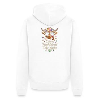 Crazy Highland Cow Lady - Unisex Premium Organic Zip Hoodie - white - Back - Thijin (182cm)
