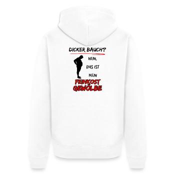 Dicker Bauch? nein das ist mein Feinkost Gewölbe - Unisex Premium Bio Zip Hoodie - Weiß - Hinten - Thijin (182cm)