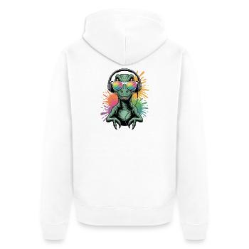 Dino Velociraptor DJ Neon Splash Festival Party - Unisex Premium Bio Zip Hoodie - Weiß - Hinten - Thijin (182cm)